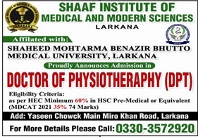 admission announcement of Shaaf Institute Of Medical And Modern Sciences
