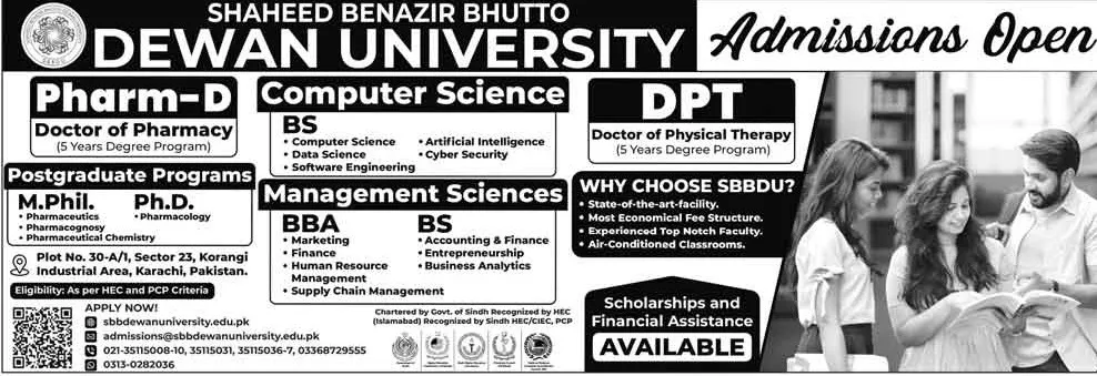admission announcement of Shaheed Benazir Bhutto Dewan University