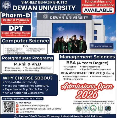 admission announcement of Shaheed Benazir Bhutto Dewan University