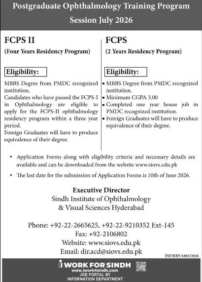 admission announcement of Sindh Institute Of Ophthalmology & Visual Sciences