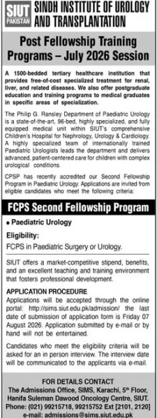 admission announcement of Sindh Institute Of Urology And Transplantation