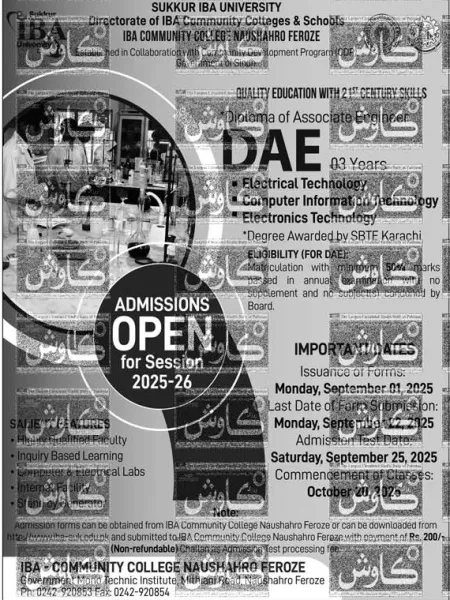 admission announcement of I B A Community College