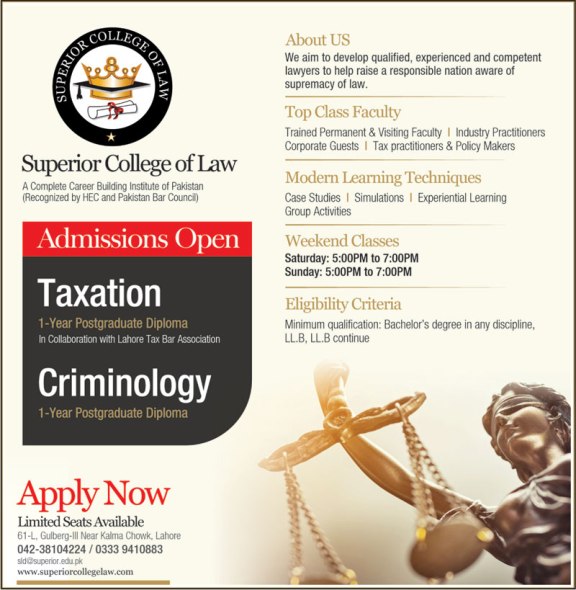 admission announcement of Superior College Of Law