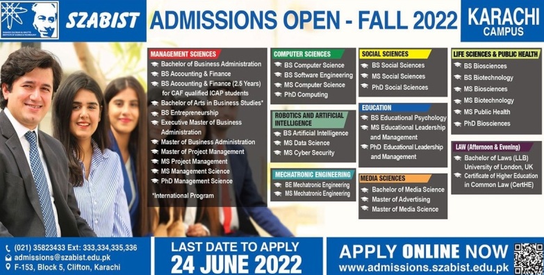 admission announcement of Shaheed Zulfiqar Ali Bhutto Institute Of Science & Technology