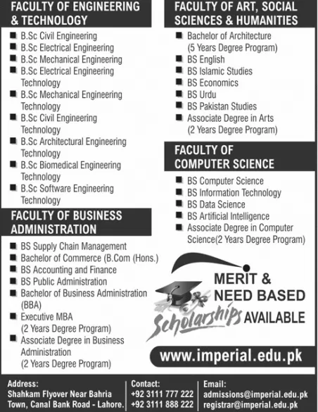 admission announcement of Imperial College Of Business Studies