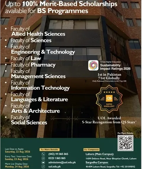 admission announcement of The University Of Lahore ( Main Campus )
