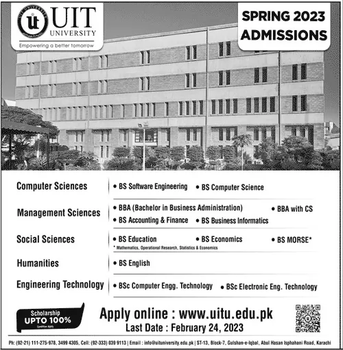 admission announcement of Uit University
