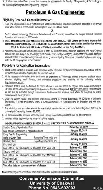 admission announcement of University Of Chakwal