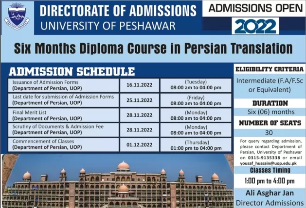 admission announcement of University Of Peshawar