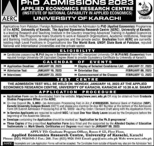 admission announcement of University Of Karachi