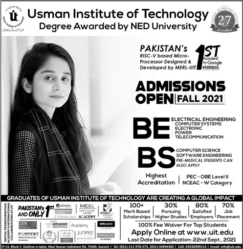 admission announcement of Usman Institute Of Technology