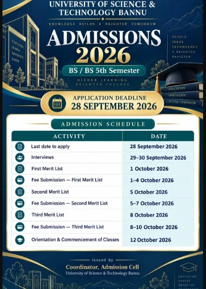 admission announcement of University Of Science & Technology