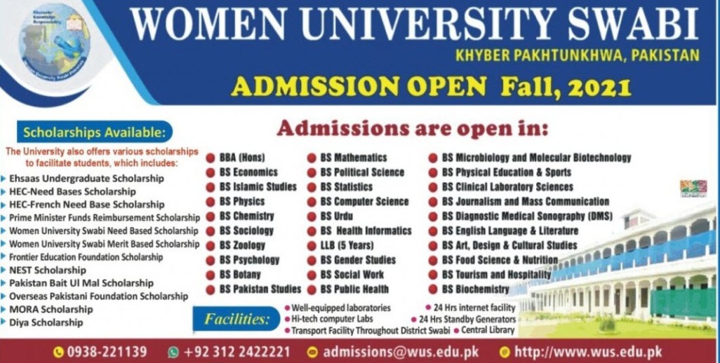 admission announcement of Women University Swabi