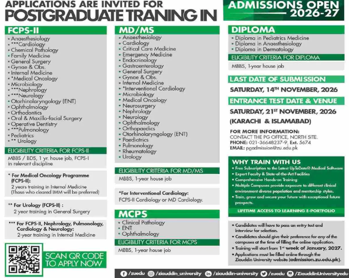 admission announcement of Zia-ud-din Medical University