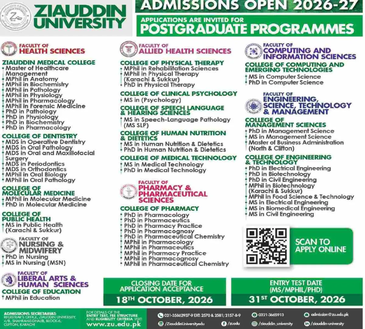 admission announcement of Zia-ud-din Medical University