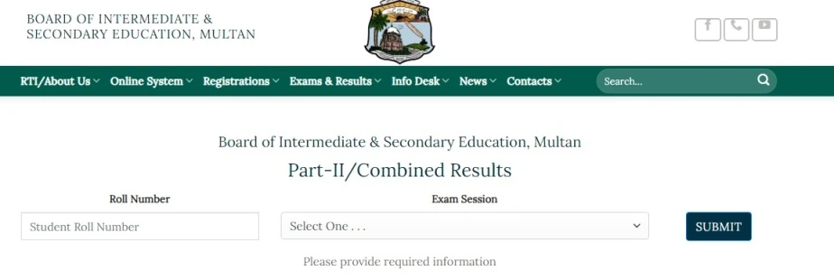 BISE Multan Board 12th Result 2024