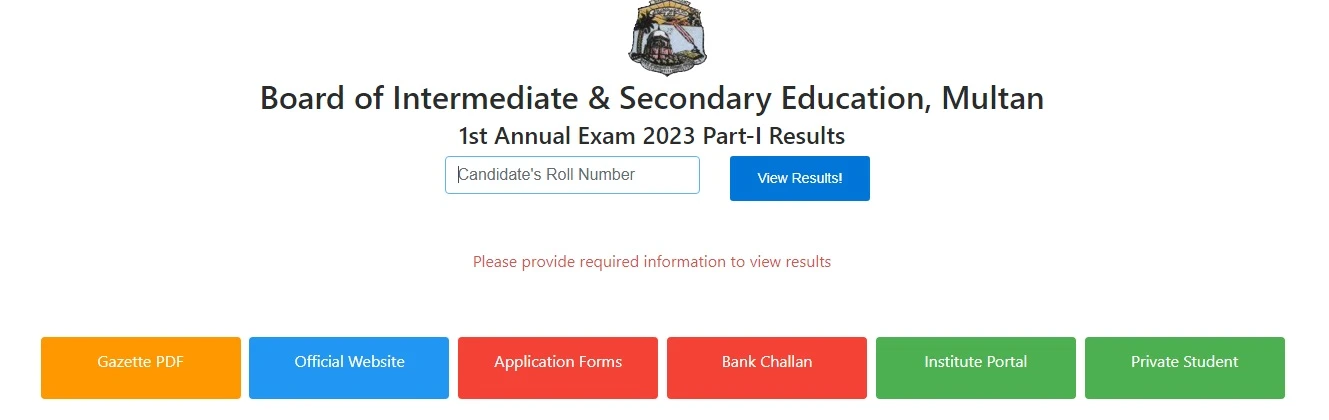 BISE Multan Board 11th Class 1st Year Result 2023