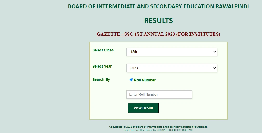 BISE Rawalpindi Board RWP Inter 2nd Annual 2nd Year Result 2023