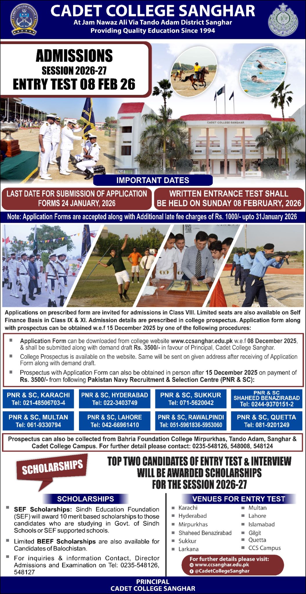 Cadet College Sanghar Announces Admissions for Session 2026-27