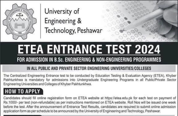 UET Peshawar Announces ETEA Entry Test 2024