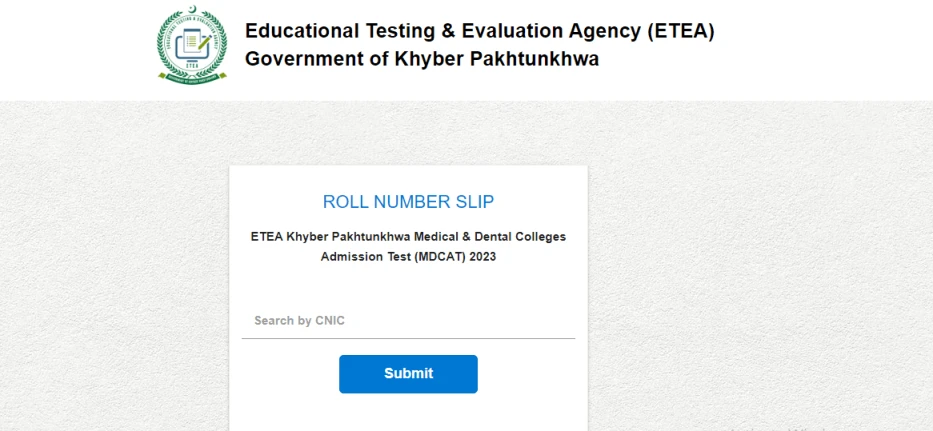 Download ETEA MDCAT 2023 Roll Number Slips