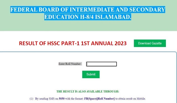 Federal Board FBISE 11th class 1st Year Result 2023