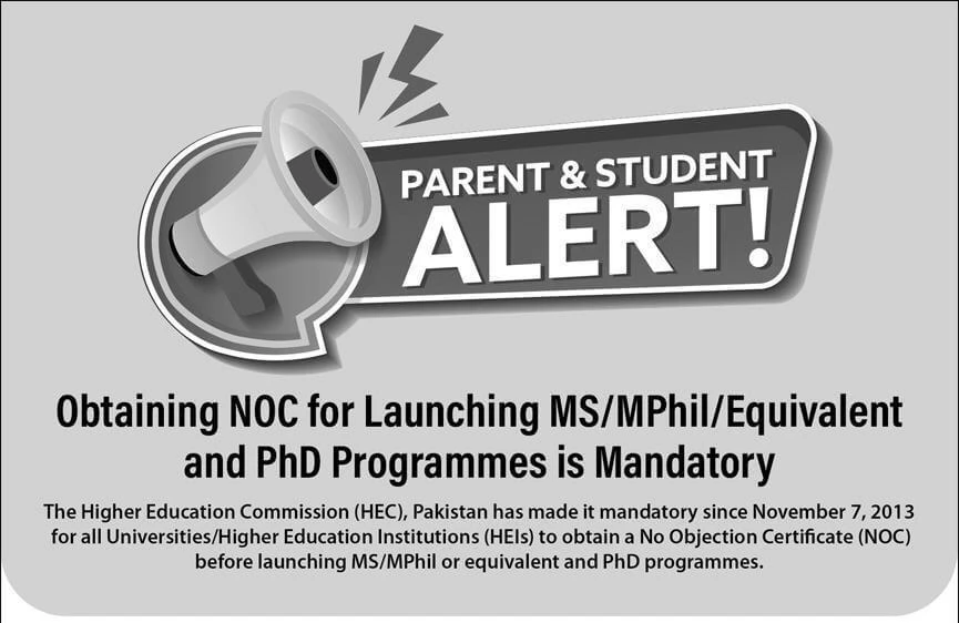 HEC terms NOC Mandatory for MS and PhD Programs