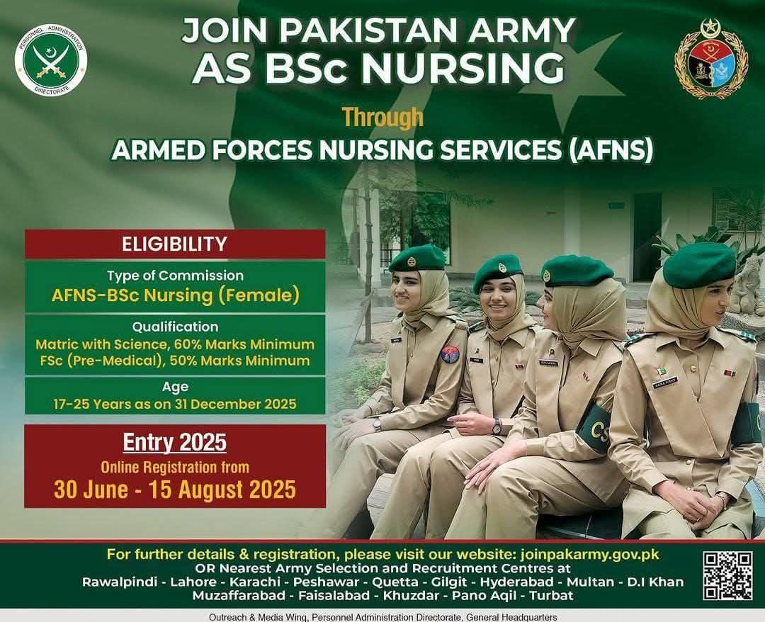 Join Pak Army as Nurse AFNS 2025