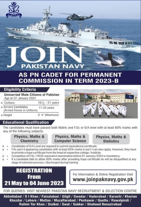 Join Pakistan Navy PN Cadet 2023 Online Registration