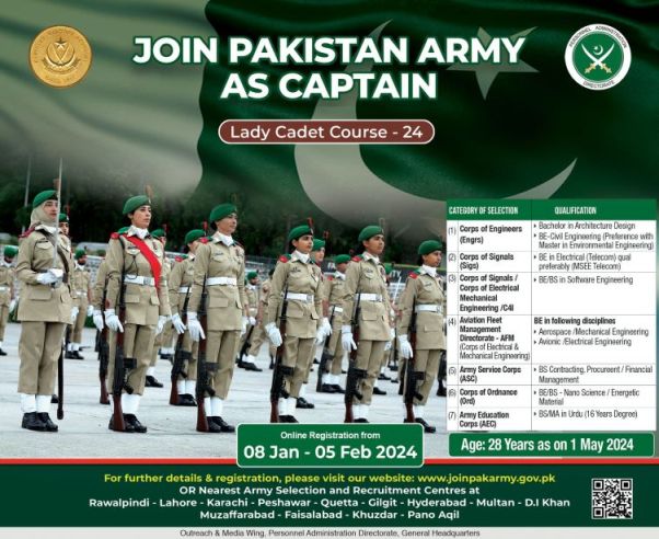 Lady Cadet Course 2024: Join Pakistan Army as Captain 
