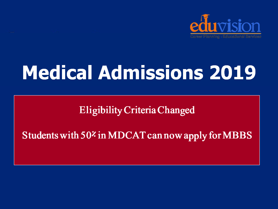 Students with 50 percent marks in MDCAT can apply for MBBS admissions