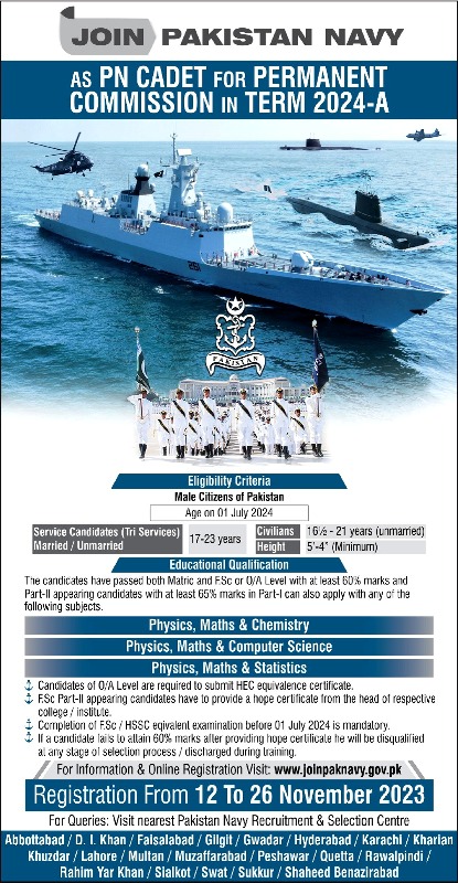 Join Pakistan Navy PN Cadet 2024 Online Registration