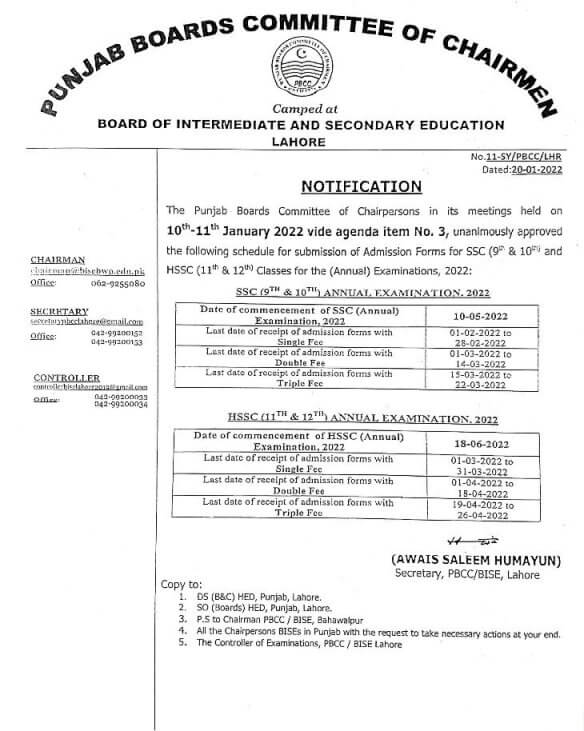 Punjab Boards Inter 2nd year result 2022 date 