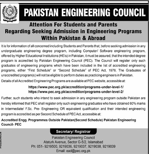 PEC Announces List of Accredited Engineering Programs 2025