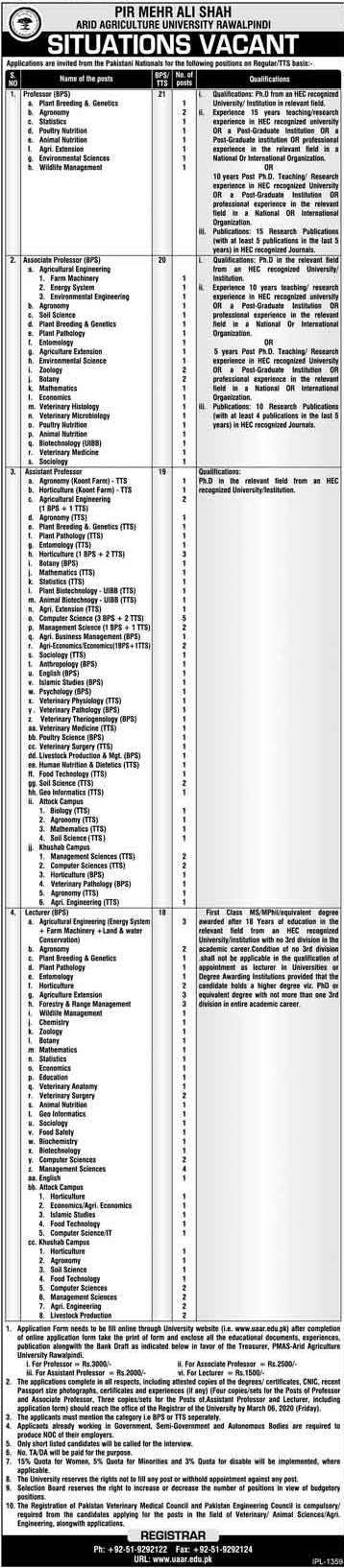 150 Teaching Jobs at University of Arid Agriculture