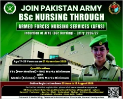 Pakistan Army Announces AFNS BSc Nursing 2026-27 for Female Students