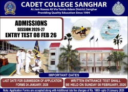 Cadet College Sanghar Announces Admissions for Session 2026-27
