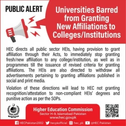 HEC Bars Universities Barred from Granting New Affiliations to Colleges/Institutions