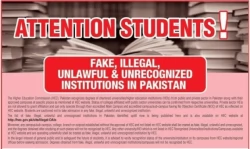 HEC issues list of Recognized and Illegal Universities and Campuses