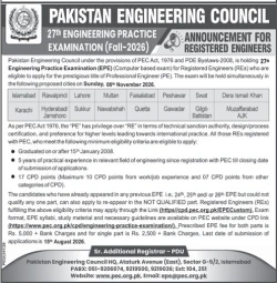 PEC Announces Engineering Practice Examination (Fall 2026) for Professional Engineer Certification