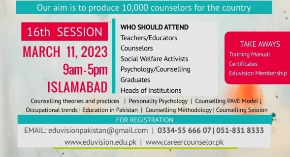 Eduvision announces Registration Schedule for Career Counseling Training Workshop