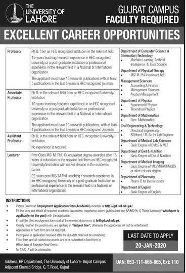 University of Lahore Teaching Jobs 2020