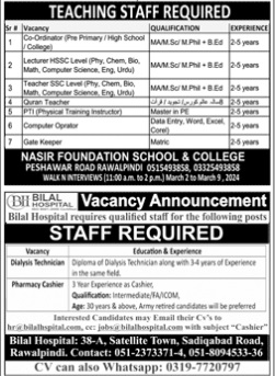 Nasir Foundation School & College Rawalpindi announces Teaching Jobs 2026