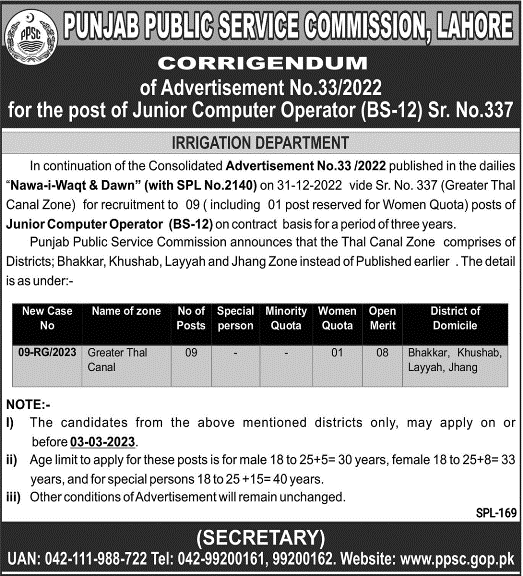 Punjab Public Service Commission announces Computer Operator Jobs 2024