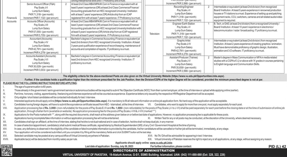Virtual university lahore announces admin staff jobs 2025