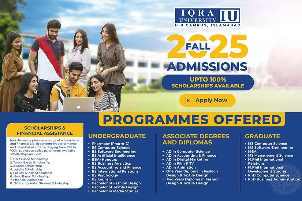 IQRA UNIVERSITY ISLAMABAD ANNOUNCED ADMISSIONS FOR 2025