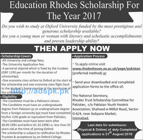 Rhodes Scholarships For Pakistani Students At Oxford University
