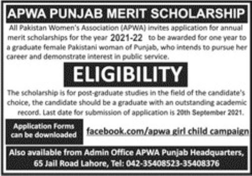 Apwa Punjab Merit Scholarship