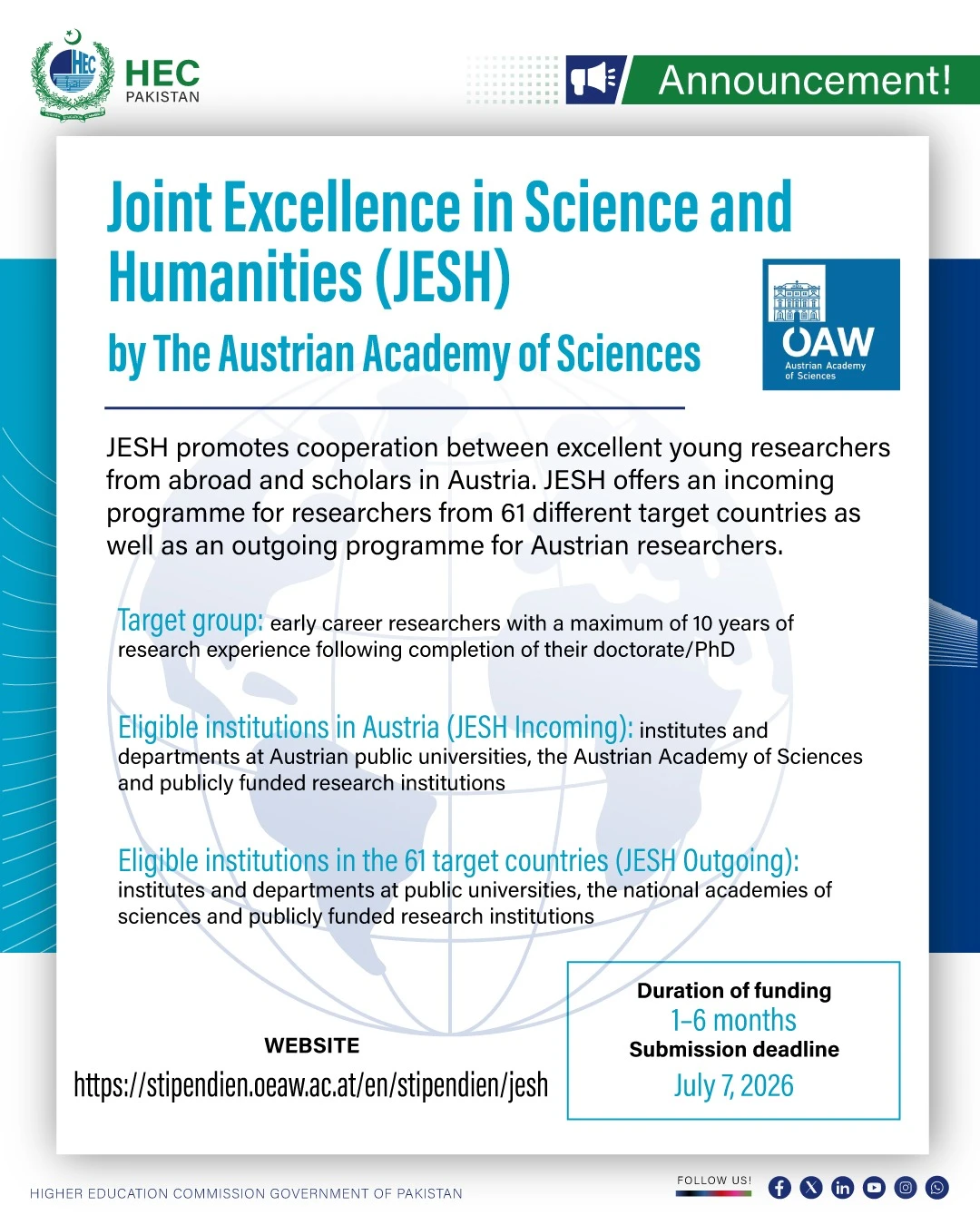 Austria Opens Applications for JESH Research Fellowship 2026
