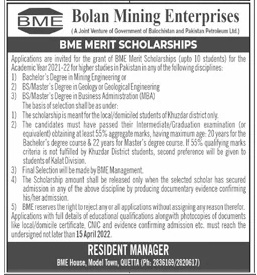 Bolan Mining Enterprise Scholarship